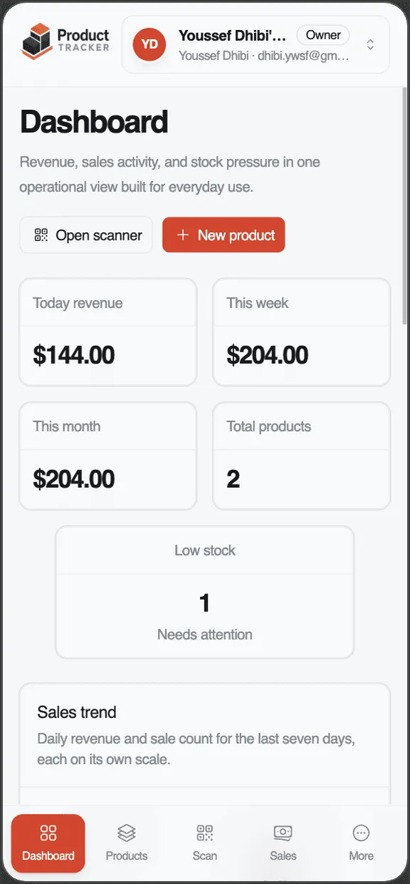 Product Tracker Mobile Dashboard Preview
