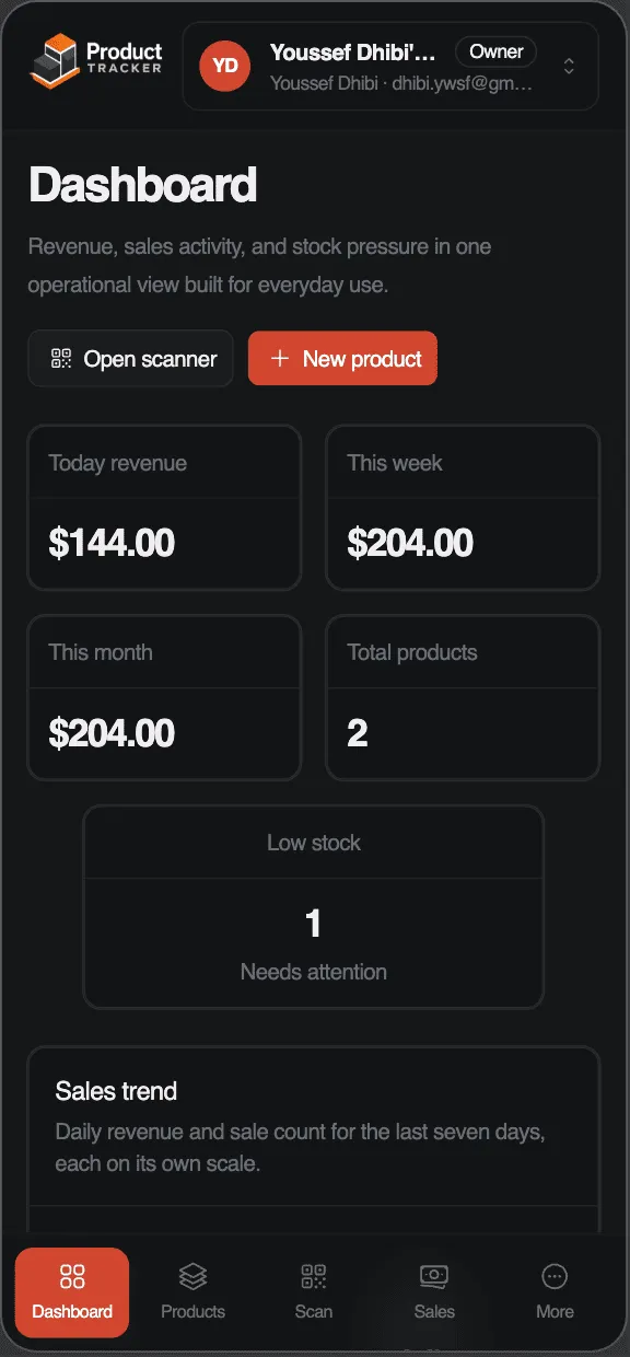 Product Tracker Mobile Dashboard Preview